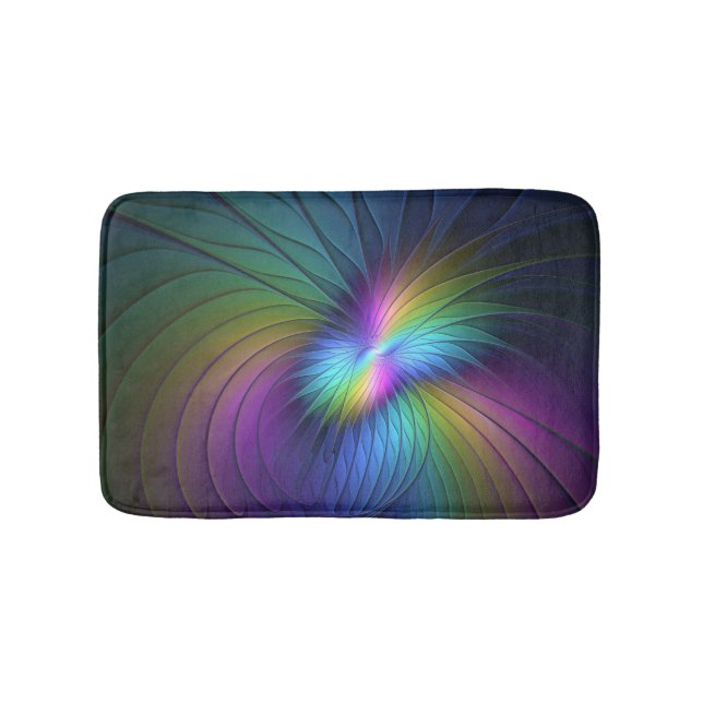 Colourful With Blue Modern Abstract Fractal Art Bath Mat (Front)