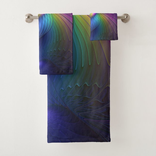 Colourful With Blue Modern Abstract Fractal Art Bath Towel Set (Insitu)
