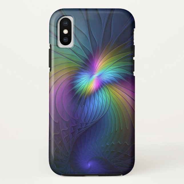 Colourful With Blue Modern Abstract Fractal Art Case-Mate iPhone Case (Back)