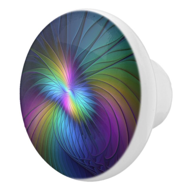 Colourful With Blue Modern Abstract Fractal Art Ceramic Knob (Right)