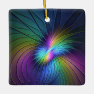 Colourful With Blue Modern Abstract Fractal Art Ceramic Ornament