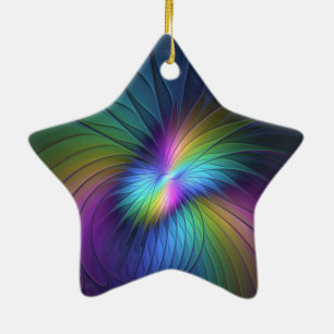Colourful With Blue Modern Abstract Fractal Art Ceramic Ornament