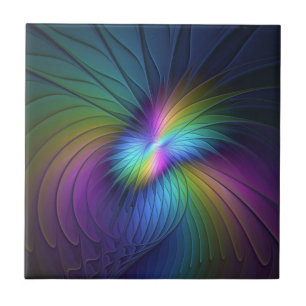 Colourful With Blue Modern Abstract Fractal Art Ceramic Tile