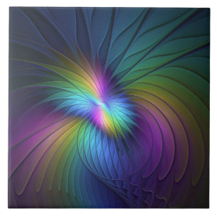 Colourful With Blue Modern Abstract Fractal Art Ceramic Tile