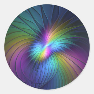 Colourful With Blue Modern Abstract Fractal Art Classic Round Sticker
