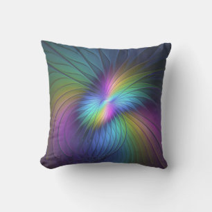 Colourful With Blue Modern Abstract Fractal Art Cushion