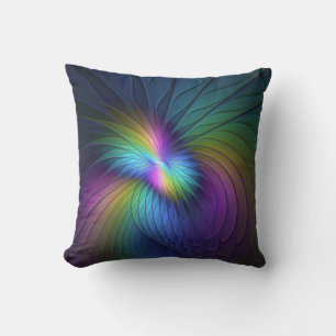 Colourful With Blue Modern Abstract Fractal Art Cushion
