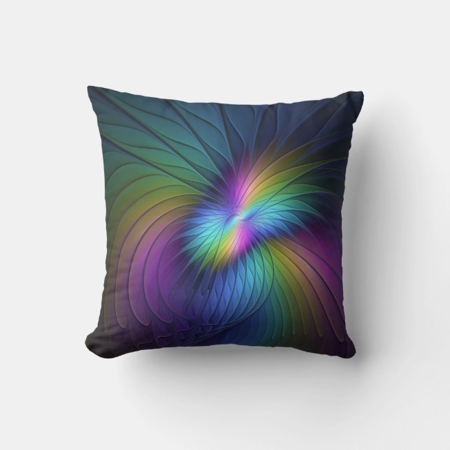 Colourful With Blue Modern Abstract Fractal Art Cushion (Front)