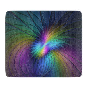 Colourful With Blue Modern Abstract Fractal Art Cutting Board