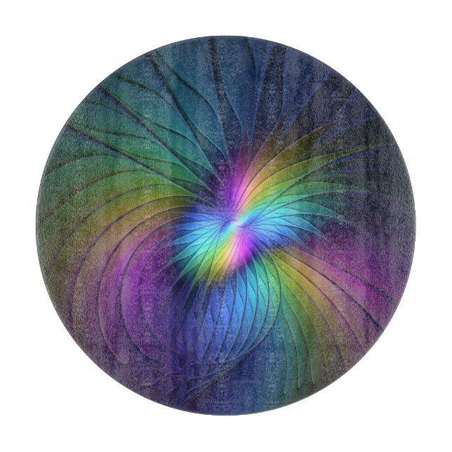 Colourful With Blue Modern Abstract Fractal Art Cutting Board (Front)