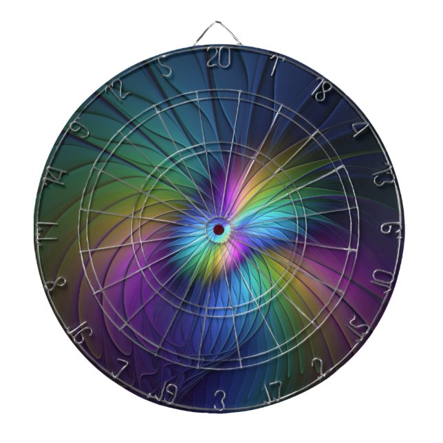 Colourful With Blue Modern Abstract Fractal Art Dartboard (Front)