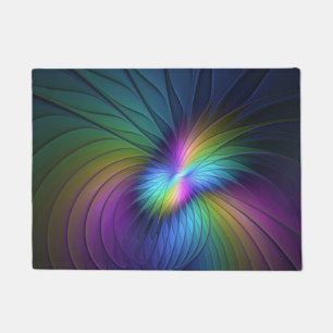 Colourful With Blue Modern Abstract Fractal Art Doormat