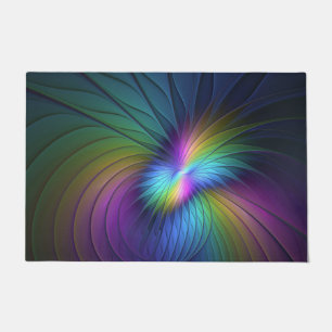 Colourful With Blue Modern Abstract Fractal Art Doormat