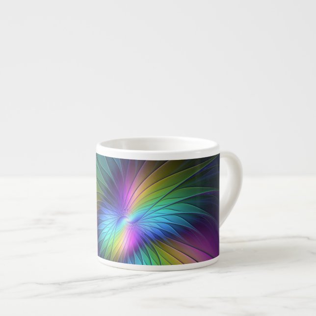 Colourful With Blue Modern Abstract Fractal Art Espresso Cup (Front Right)