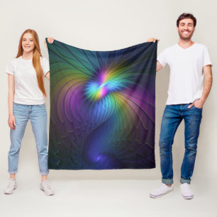 Colourful With Blue Modern Abstract Fractal Art Fleece Blanket