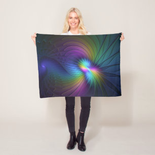 Colourful With Blue Modern Abstract Fractal Art Fleece Blanket