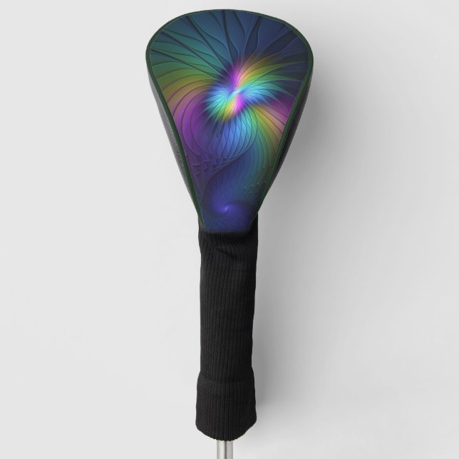 Colourful With Blue Modern Abstract Fractal Art Golf Head Cover (Front)