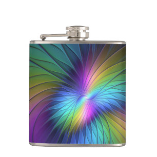 Colourful With Blue Modern Abstract Fractal Art Hip Flask