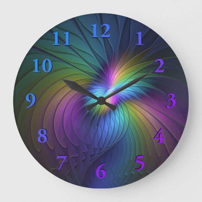 Colourful With Blue Modern Abstract Fractal Art Large Clock (Front)