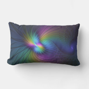 Colourful With Blue Modern Abstract Fractal Art Lumbar Cushion