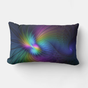 Colourful With Blue Modern Abstract Fractal Art Lumbar Cushion