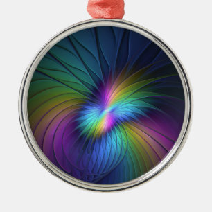 Colourful With Blue Modern Abstract Fractal Art Metal Ornament