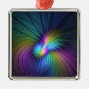 Colourful With Blue Modern Abstract Fractal Art Metal Ornament