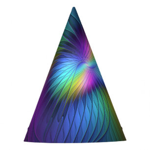 Colourful With Blue Modern Abstract Fractal Art Party Hat