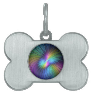 Colourful With Blue Modern Abstract Fractal Art Pet ID Tag