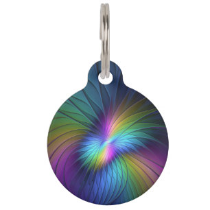 Colourful With Blue Modern Abstract Fractal Art Pet Tag