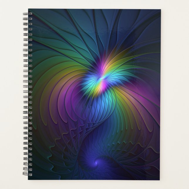 Colourful With Blue Modern Abstract Fractal Art Planner (Front)