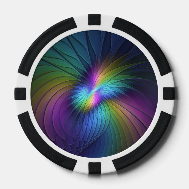 Colourful With Blue Modern Abstract Fractal Art Poker Chips (Front)