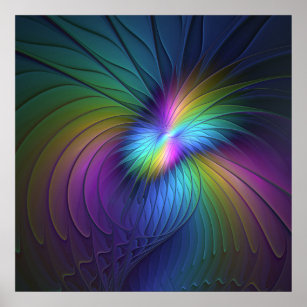 Colourful With Blue Modern Abstract Fractal Art Poster