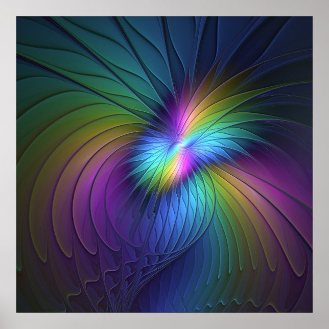 Colourful With Blue Modern Abstract Fractal Art Poster (Front)