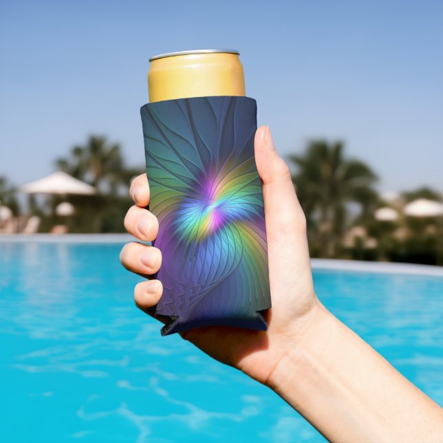 Colourful With Blue Modern Abstract Fractal Art Seltzer Can Cooler (In Situ Pool)