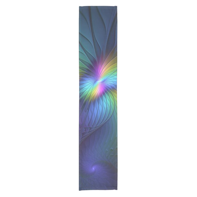 Colourful With Blue Modern Abstract Fractal Art Short Table Runner (Front)