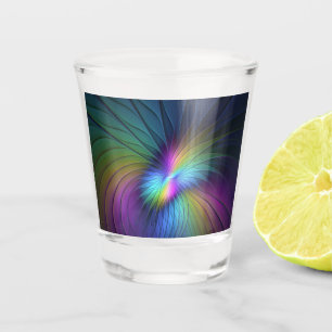 Colourful With Blue Modern Abstract Fractal Art Shot Glass