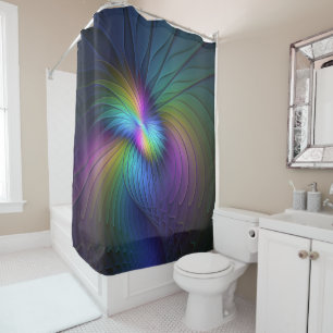 Colourful With Blue Modern Abstract Fractal Art Shower Curtain