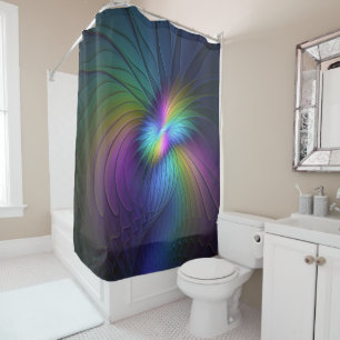 Colourful With Blue Modern Abstract Fractal Art Shower Curtain