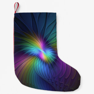Colourful With Blue Modern Abstract Fractal Art Small Christmas Stocking
