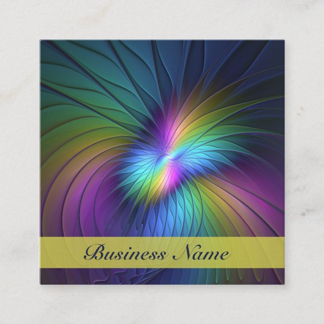 Colourful With Blue Modern Abstract Fractal Art Square Business Card (Front)