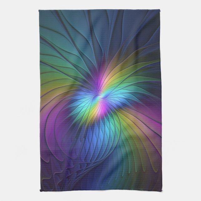 Colourful With Blue Modern Abstract Fractal Art Tea Towel (Vertical)