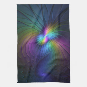 Colourful With Blue Modern Abstract Fractal Art Tea Towel