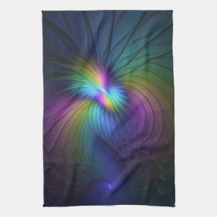 Colourful With Blue Modern Abstract Fractal Art Tea Towel
