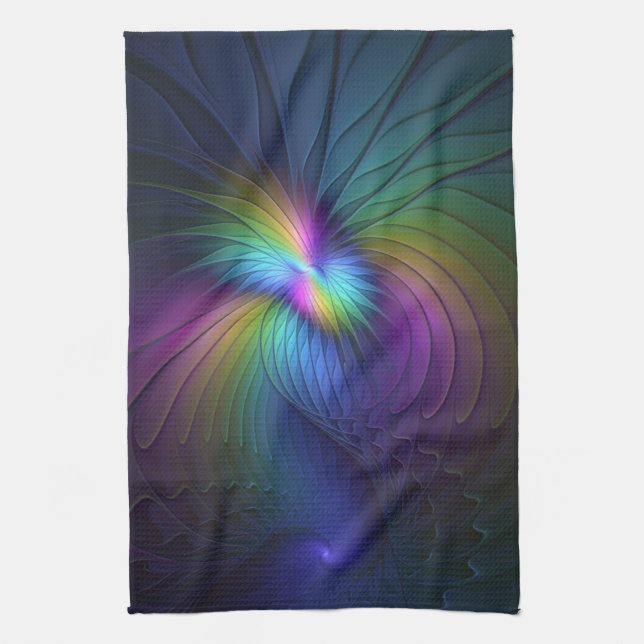 Colourful With Blue Modern Abstract Fractal Art Tea Towel (Vertical)
