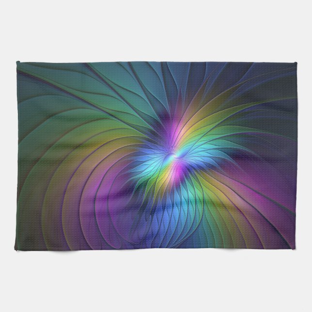 Colourful With Blue Modern Abstract Fractal Art Tea Towel (Horizontal)