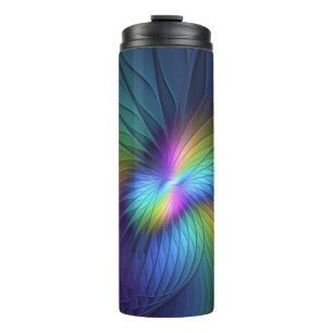 Colourful With Blue Modern Abstract Fractal Art Thermal Tumbler