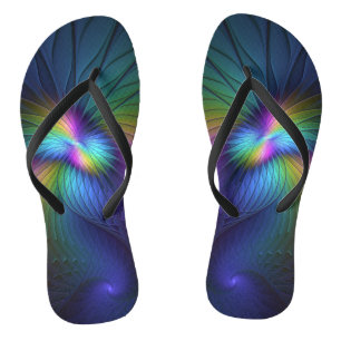 Colourful With Blue Modern Abstract Fractal Art Thongs