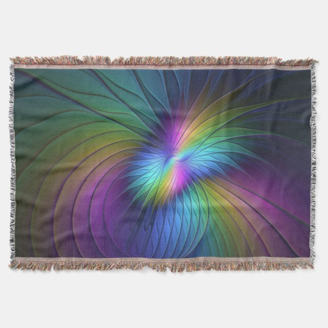 Colourful With Blue Modern Abstract Fractal Art Throw Blanket (Front)