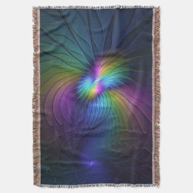 Colourful With Blue Modern Abstract Fractal Art Throw Blanket (Front Vertical)